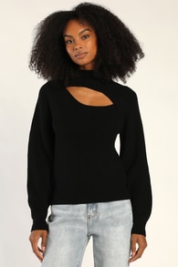 Ciao Babe Black Knit Mock Neck Cutout Sweater