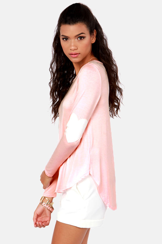 Cute Peach Top Long Sleeve Top Heart Top 30.00 Lulus