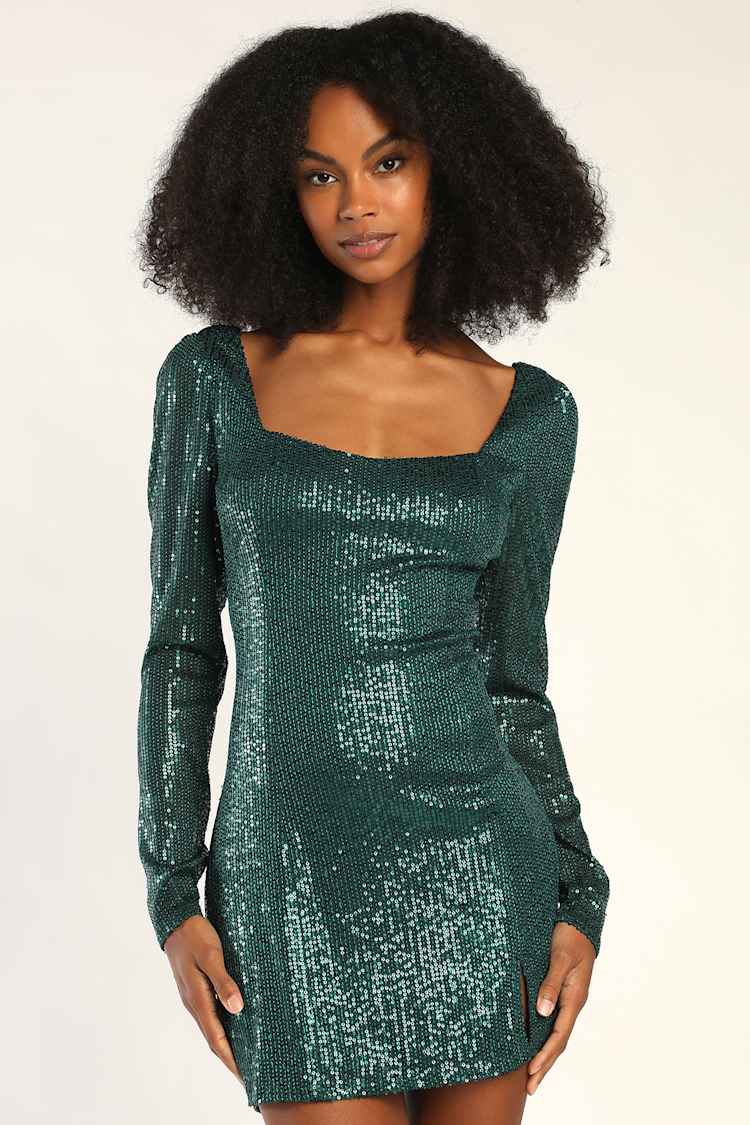 slim fit dress slacks Tina Holly Couture TA139 Emerald Green Sequin Long Sleeve Mermaid Form main image 1