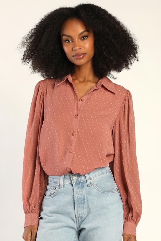 Mauve Clip Dot Top Long Sleeve Top Clip Dot Blouse Lulus