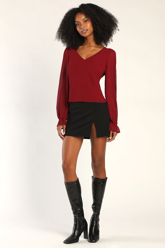 Flourishing Vibe Burgundy Long Sleeve Top 1