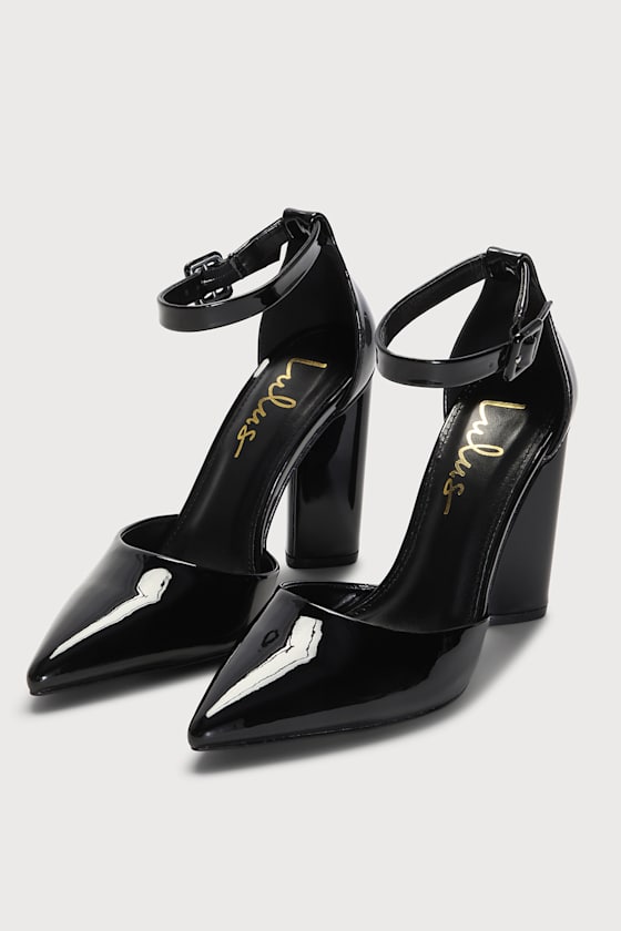 Syngo Black Patent Pointed-Toe Ankle Strap Pumps 2