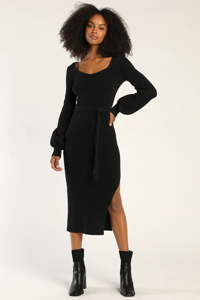 Black Sweater Dress - Long Sleeve Dress - Knit Midi Dress - Lulus Black Sweater Dress - Long Sleeve Dress - Knit Midi Dress - Lulus