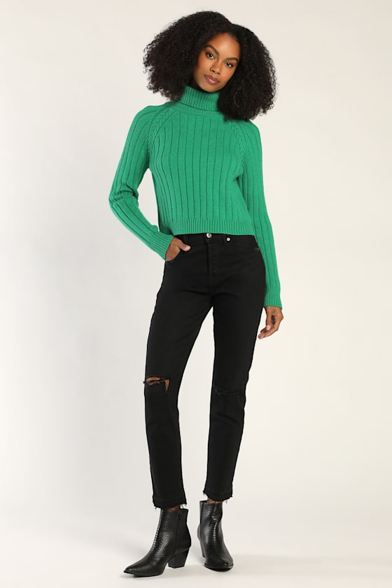 Celebrate Style Green Ribbed Cropped Turtleneck Sweater 3