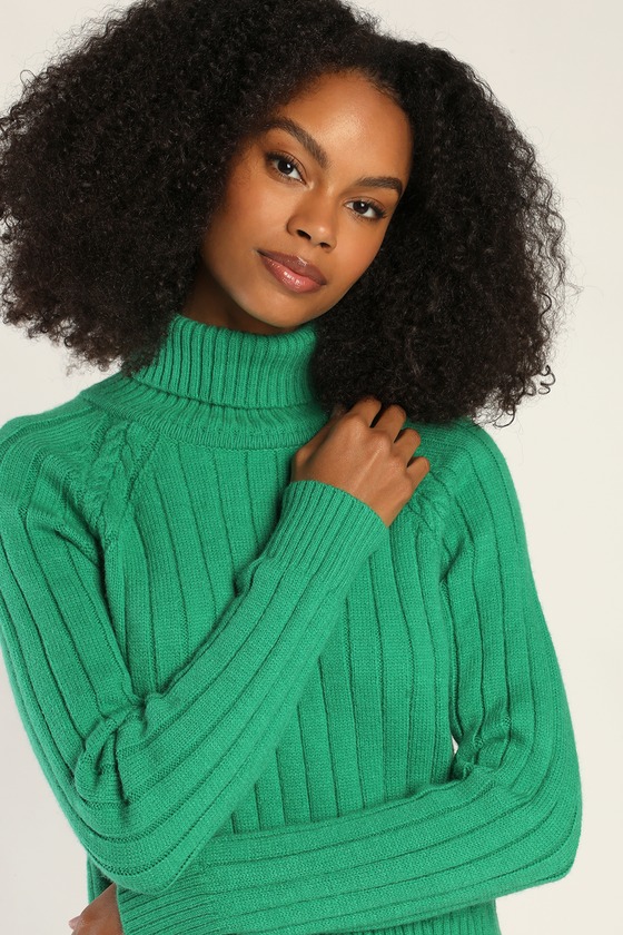 Lulus Celebrate Style Green Ribbed Cropped Turtleneck Sweater