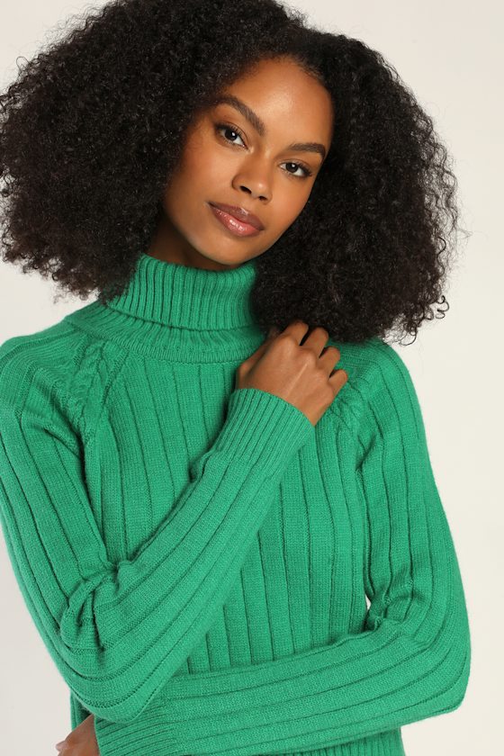 Celebrate Style Green Ribbed Cropped Turtleneck Sweater 2
