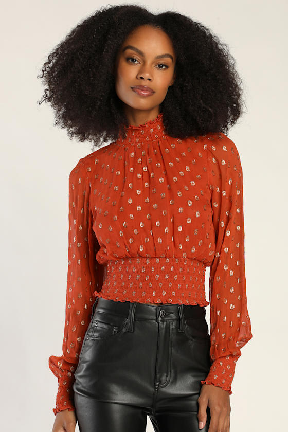Gold Needle Loose Ls Blouse Orange Pepper