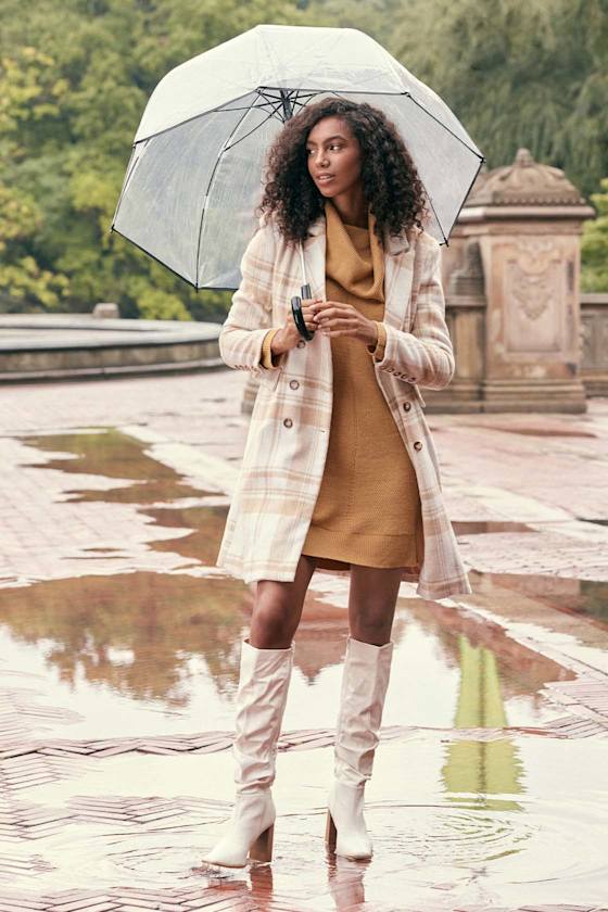 Snuggly Sophistication Ivory Plaid Double-Breasted Coat 6