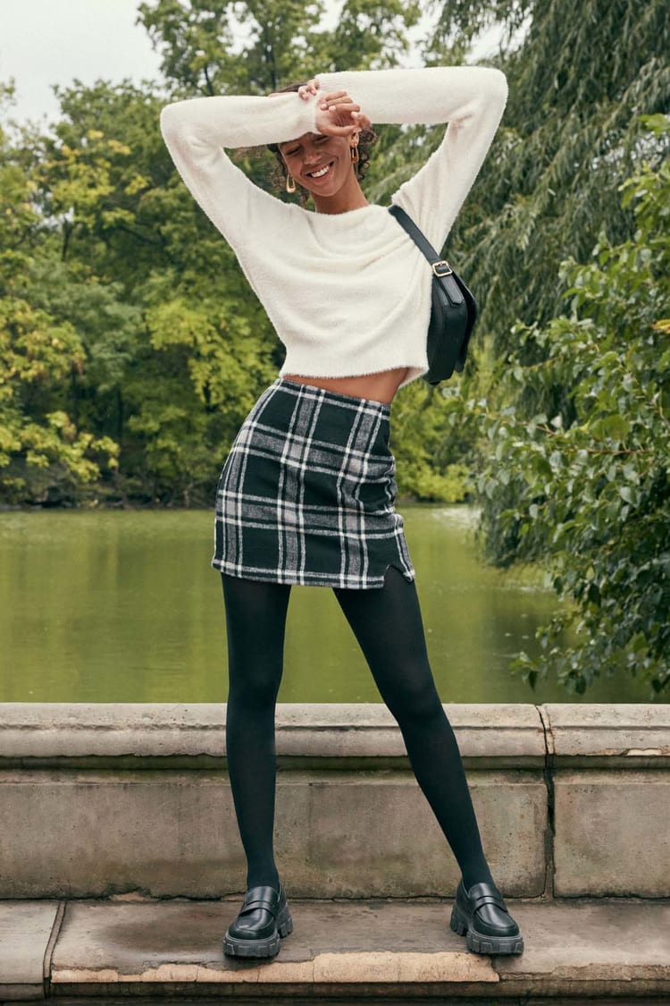 Chic Black Skirt - Plaid Skirt - Flannel Skirt - Black Mini Skirt