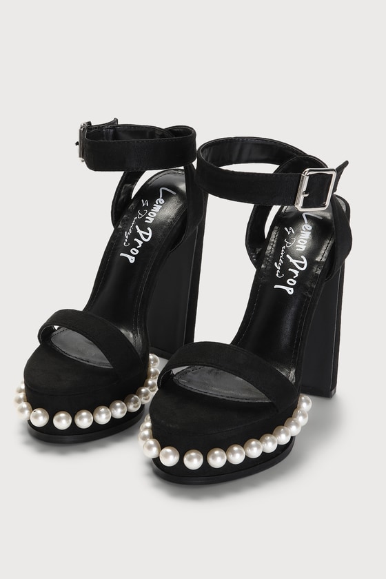 Lemon Drop By Privileged Anemone Black Suede Pearl Platform High Heel Sandal Heels In Black