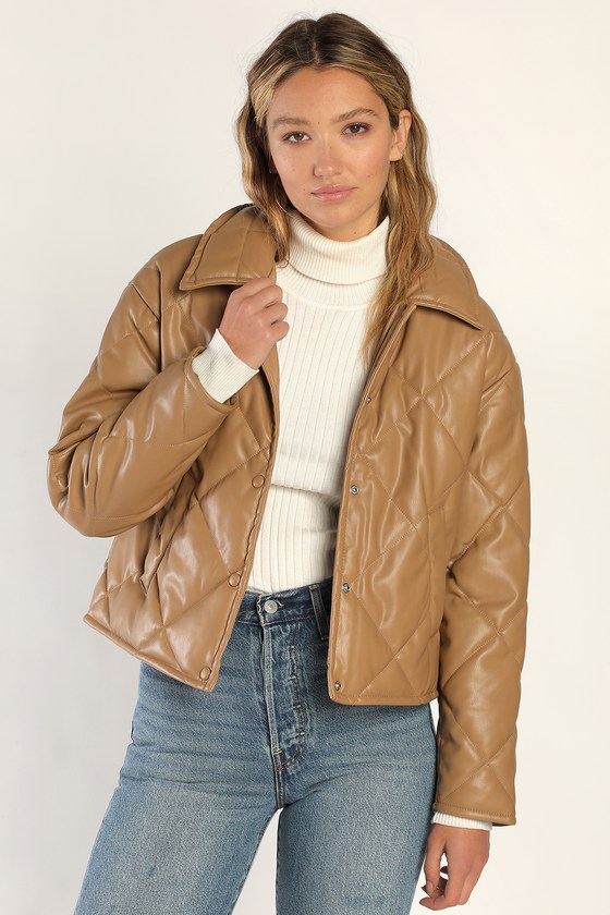 VERO MODA BELLA GABI TAN QUILTED VEGAN LEATHER JACKET