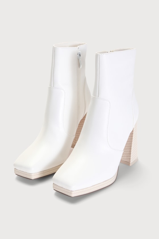 Lulus Konnie White Platform Square-toe Ankle High Heel Boots