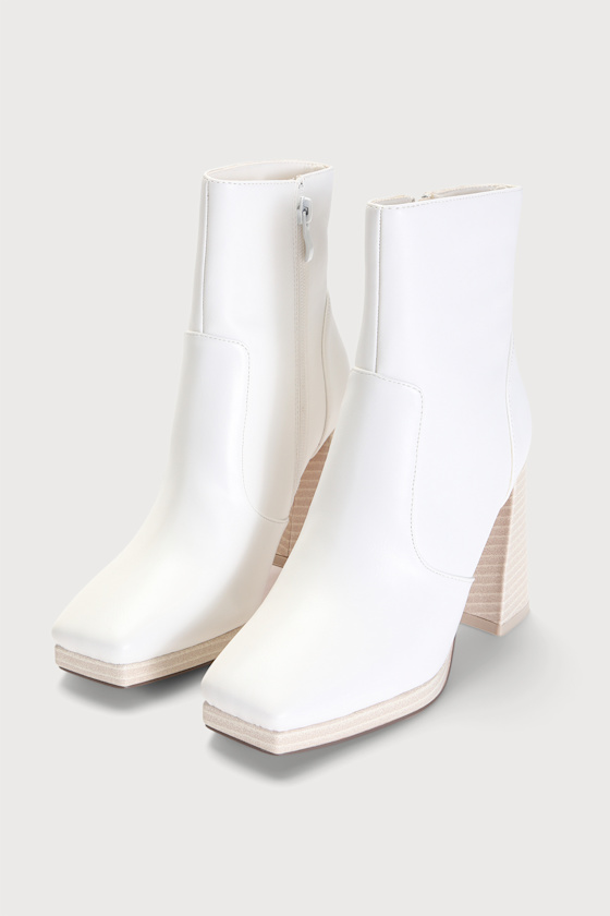 Konnie White Platform Square-Toe Mid-Calf Boots 3