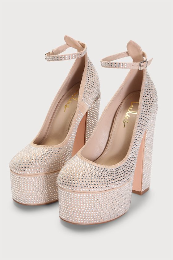 Zakai Light Nude Suede Rhinestone Platform Ankle Strap Heels 3