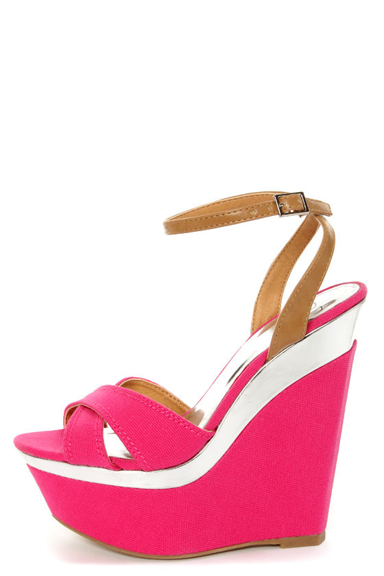 My Delicious Angeni Fuchsia and Silver Platform Wedge Sandals