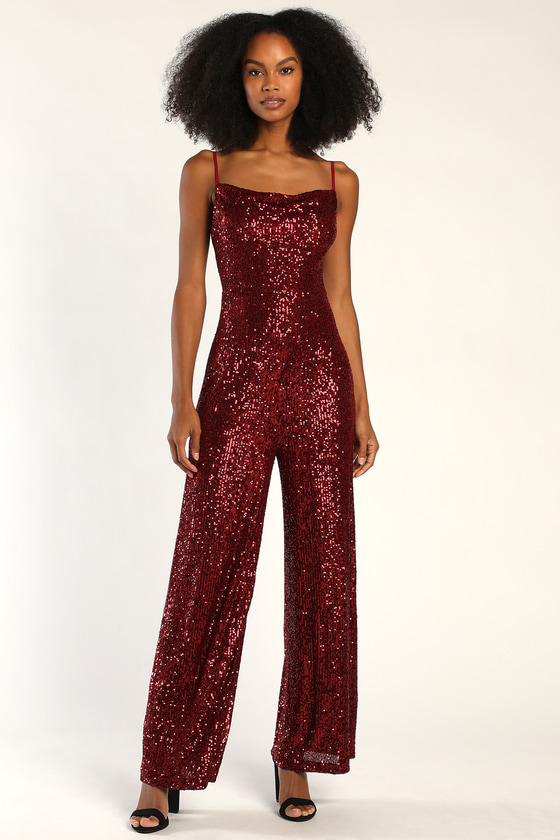 Red Sequin Jumpsuit - Etsy