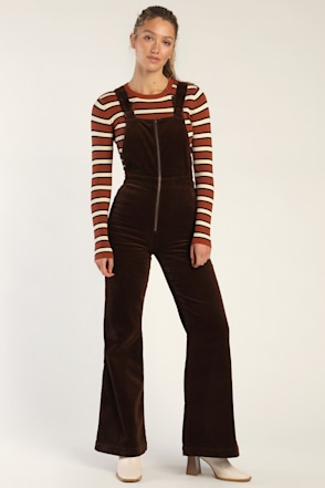 Rolla's Eastcoast Flare Corduroy Overalls Brown Overalls Lulus