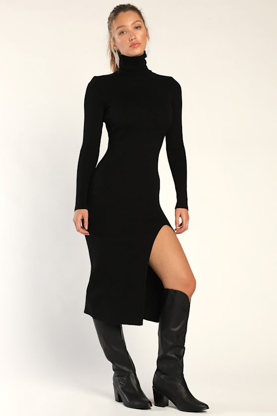 Snuggle With You Black Turtleneck Midi Sweater Dress 1
