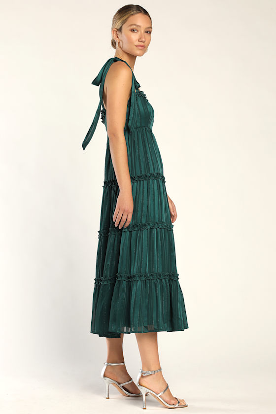 lady black tie emerald green dress