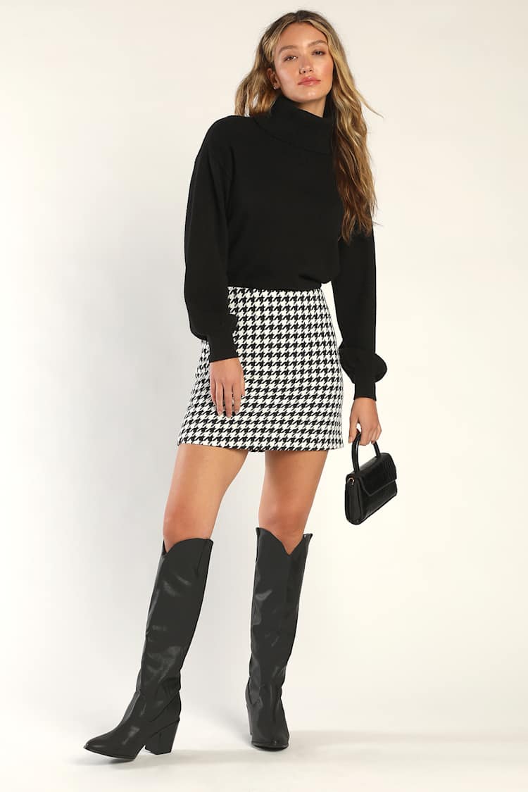 Preppy Poise Black and White Houndstooth Mini Skirt