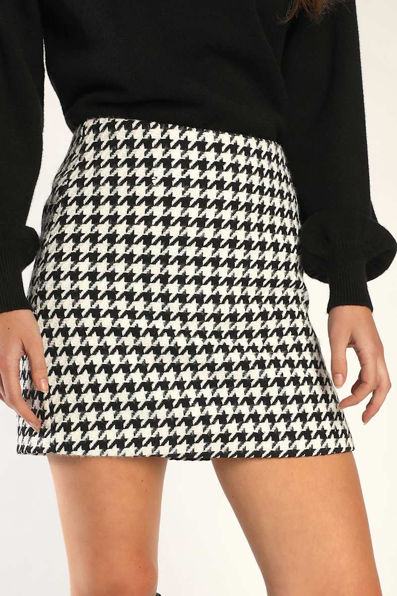 Preppy Poise Black and White Houndstooth Mini Skirt
