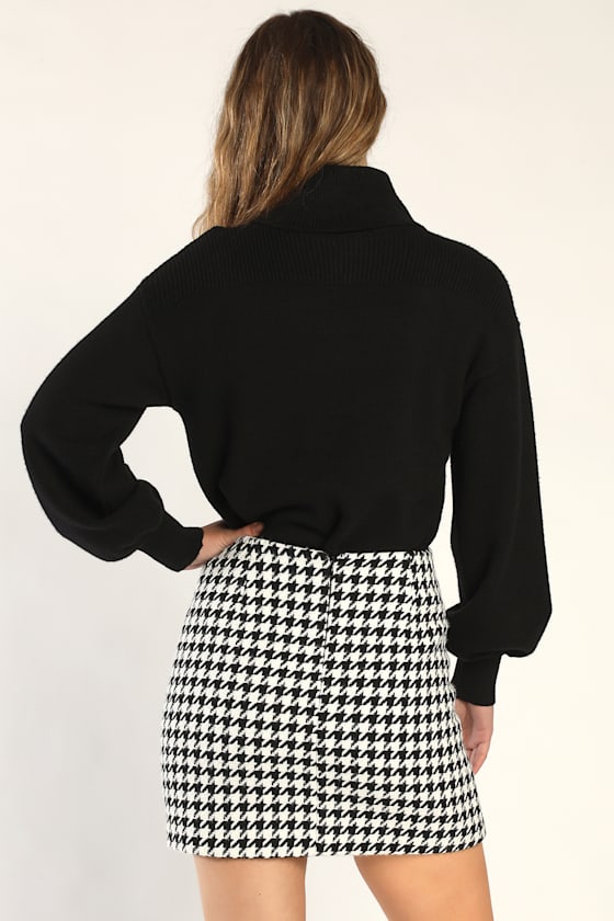 Preppy Poise Black and White Houndstooth Mini Skirt - thumbnail 4