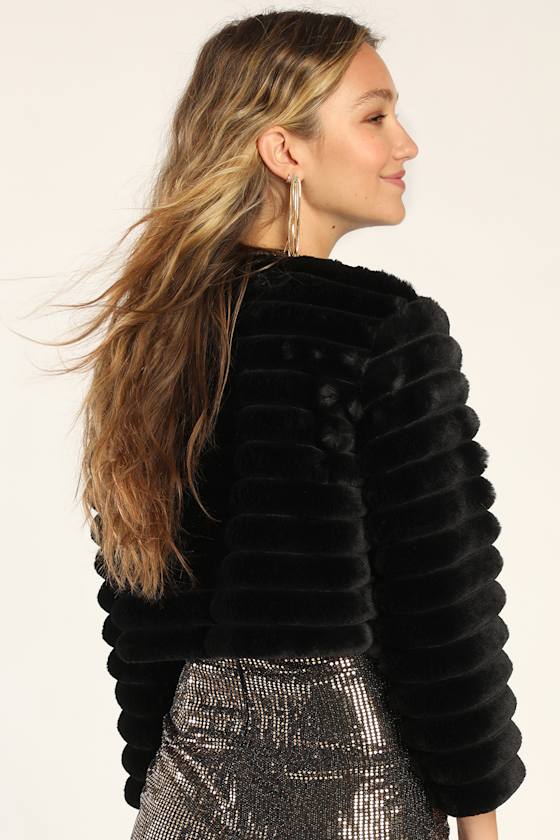 Black Faux Fur Jacket Cropped Faux Fur Jacket Bridal Jacket Lulus