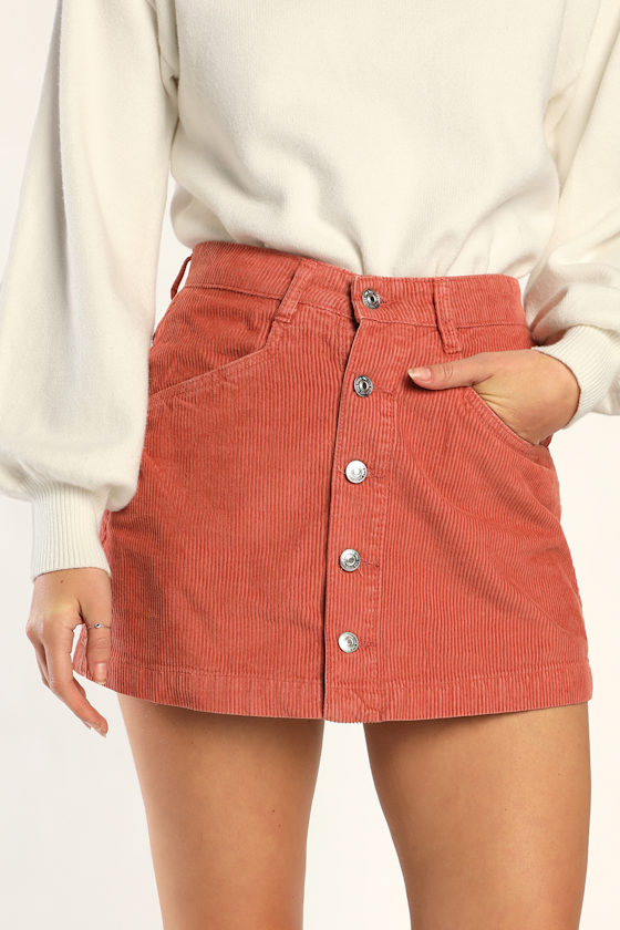 Ray Cord Terracotta Corduroy Button-Up Mini Skirt 2