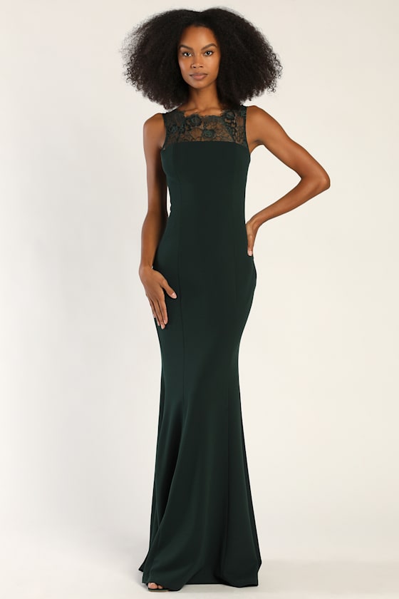 True Passion Emerald Green Lace V-Back Mermaid Maxi Dress 1
