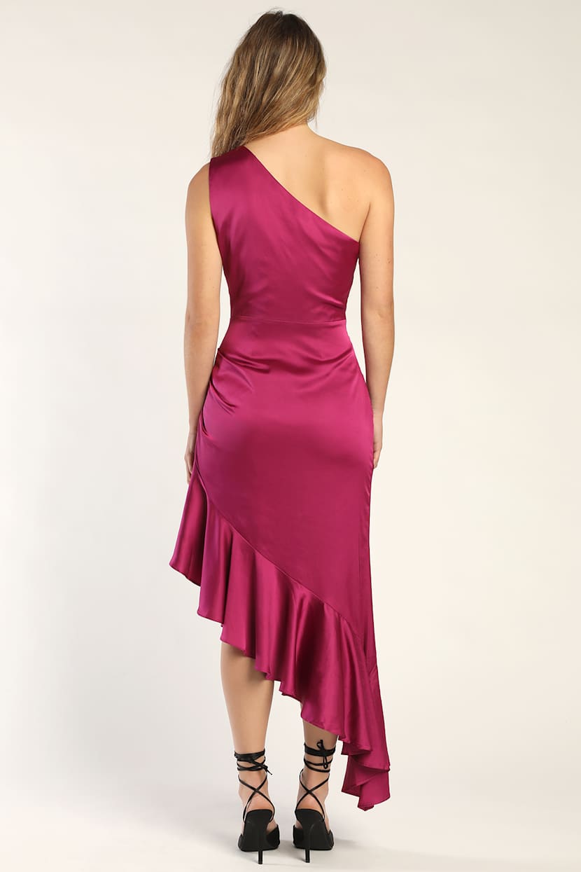 Magenta Midi Dress - Asymmetrical Dress - One-Shoulder Dress - Lulus Magenta Midi Dress - Asymmetrical Dress - One-Shoulder Dress - Lulus