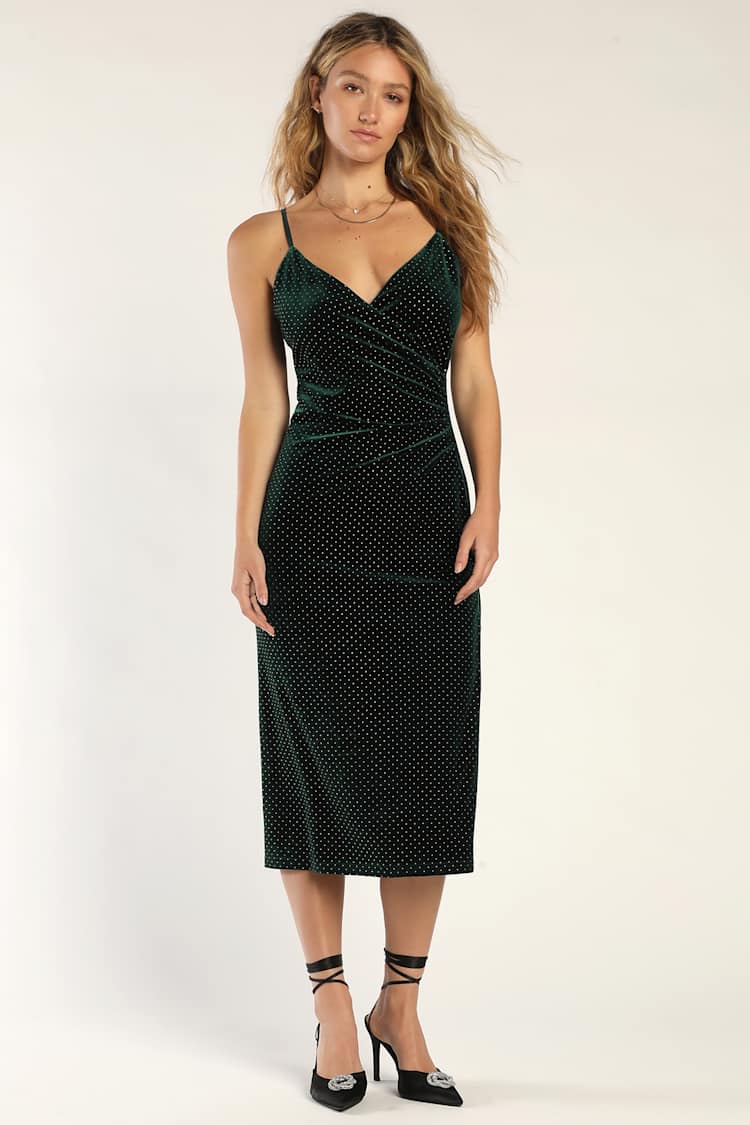green emerald velvet dress Green And White Polka Dot Vintage 50s 3/4 Sleeve Swing Dress – Pretty Kitty  Fashion