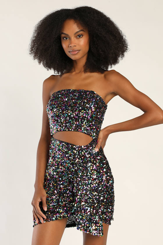 Multi Fabric Bralette Side Cutout With Gold Chain Zipper Closure Back Bodycon Mini Dress