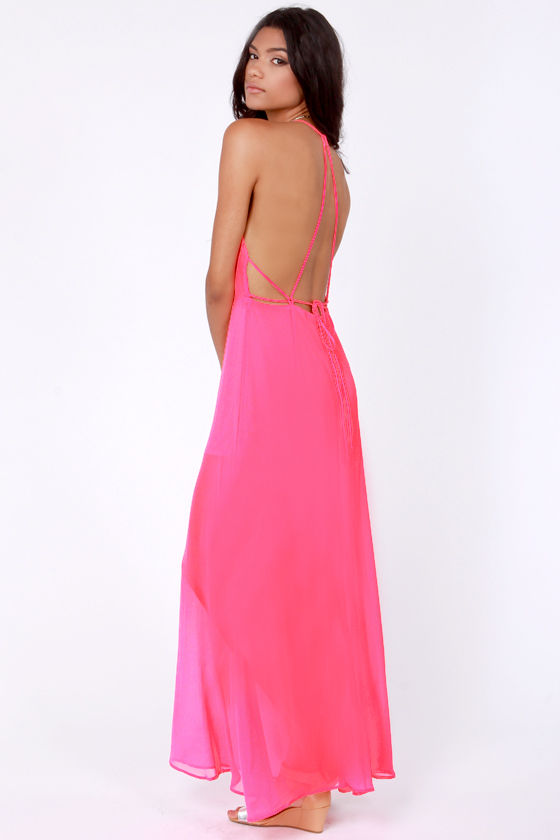 sexy pink maxi dress