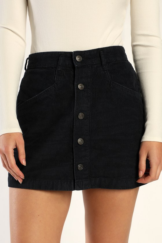 Black cord skirt with clearance buttons