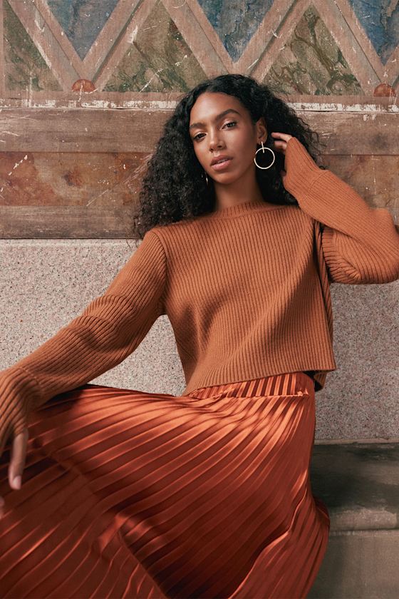 Favorite Festivities Rust Orange Ribbed Knit Cuff Sleeve Sweater 7