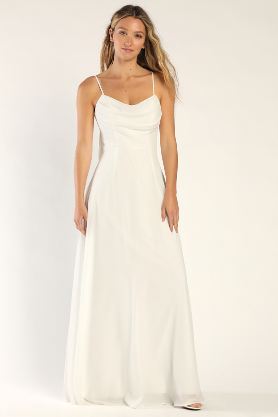 Lovestruck Darling White Bow Cowl Neck Maxi Dress 3