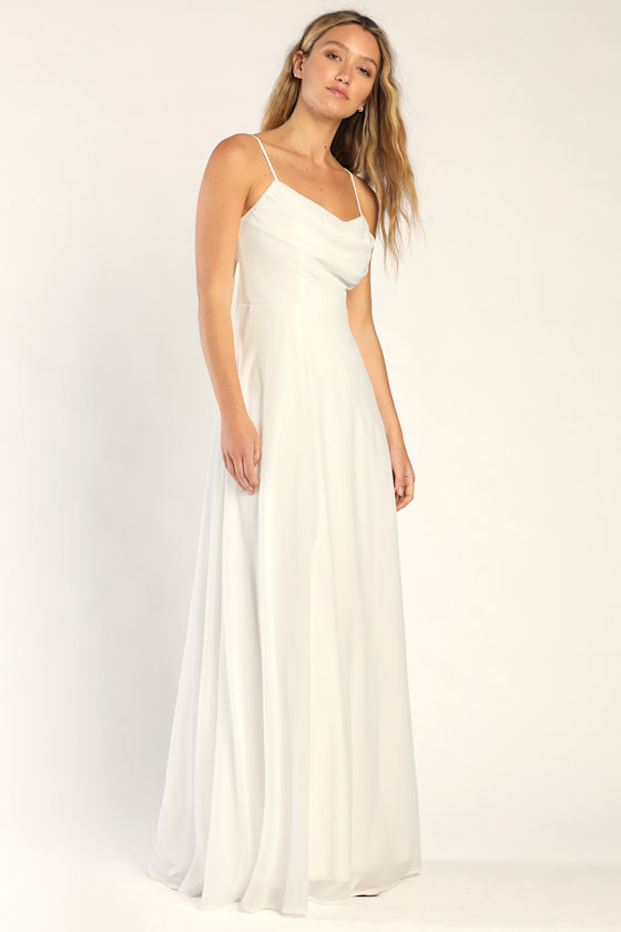 Lovestruck Darling White Bow Cowl Neck Maxi Dress 4