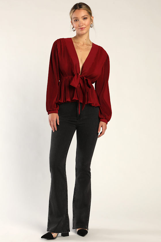 Sevy Red Bow Tie Peplum Top