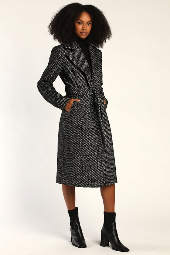 In Any Weather Black Herringbone Trench Coat 1