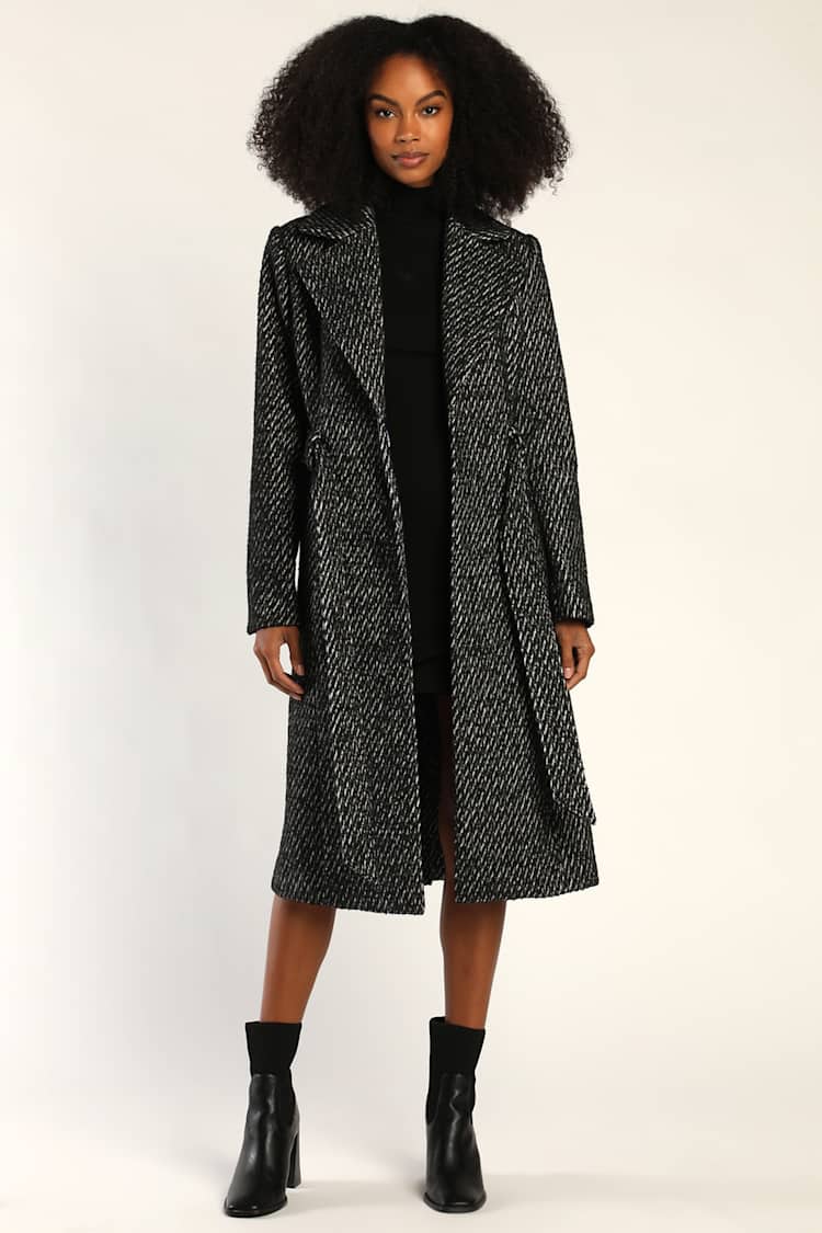 chinese dress ladies Elegant Black Long Wool Coat Women 3148 Black / XXL