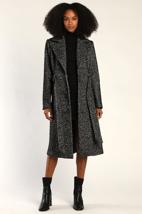 In Any Weather Black Herringbone Trench Coat 2