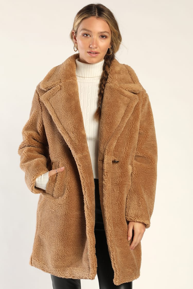 synoniemenlijst Overleving Verlating Vero Moda Scarlet Coat - Longline Teddy Coat - Light Brown Coat - Lulus