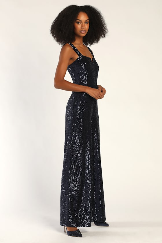 Navy Blue Jumpsuit Velvet Sequin Jumpsuit Sleeveless Jumpsuit Lulus