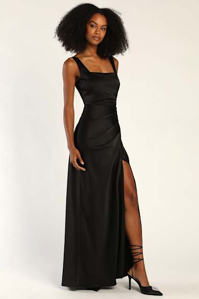 green emerald velvet dress Elene Black Pleated Split Fishtail Maxi Dress – Club L London
