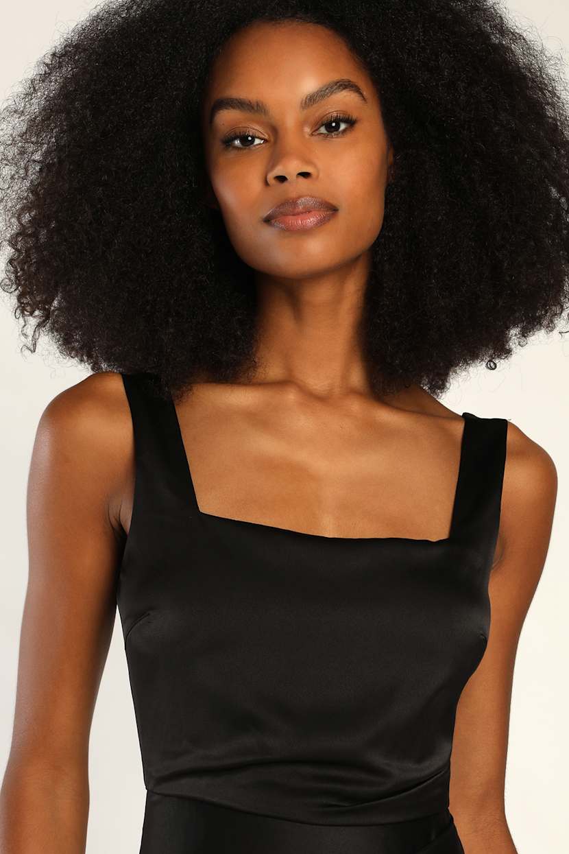 Black Satin Square Neck Maxi Dress | Womens | Small (Available in XS, M, L, XL) | Lulus | Strapless Dresses | Formal Dresses | Holiday Dresses