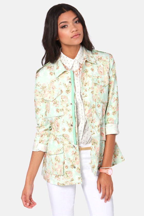 Cute Floral Print Jacket Military Jacket 63.00 Lulus