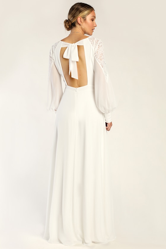 Astra White Lace Long Sleeve Backless Maxi Dress 5