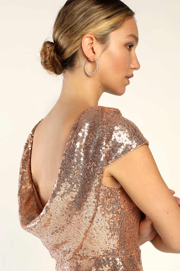 Shiny Rose Gold Maxi Dress - Sequin Dress - Cowl Back Dress - Lulus Shiny Rose Gold Maxi Dress - Sequin Dress - Cowl Back Dress - Lulus