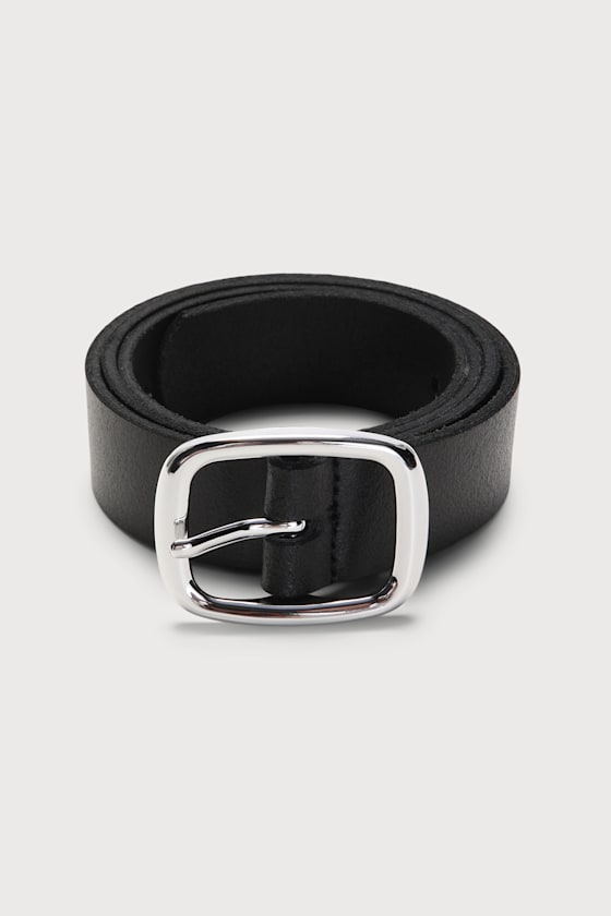 Black Genuine Leather Belt Black and Silver Belt Leather Belt Lulus
