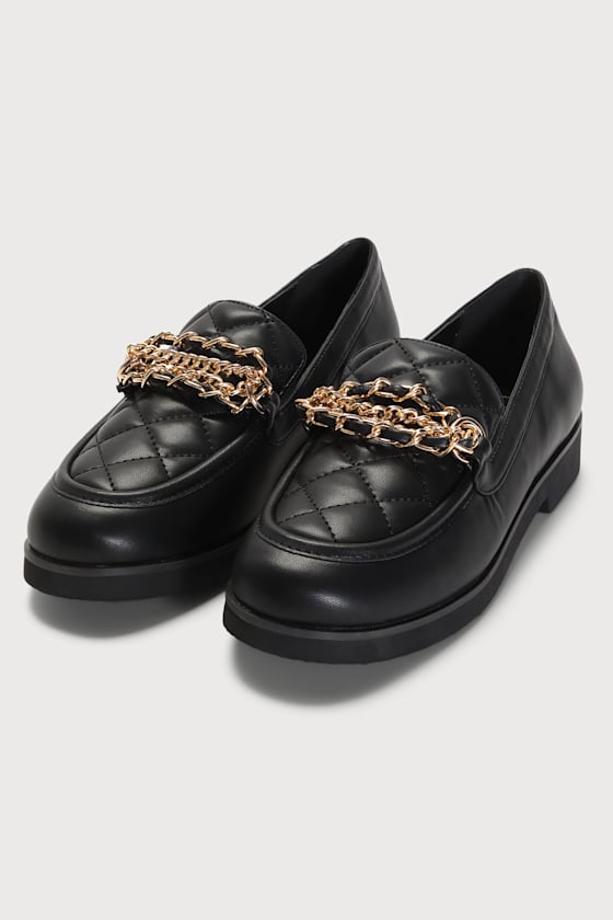 Cute Black Loafers Flatform Loafers Gold Chain Loafers Lulus
